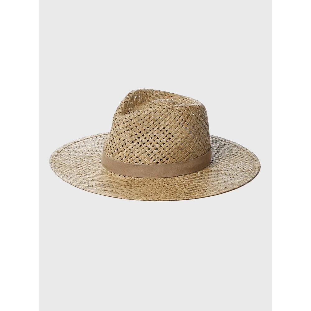 Janessa Leone 100% Straw Wide Brim Fedora Hat Size Small Natural Made in USA